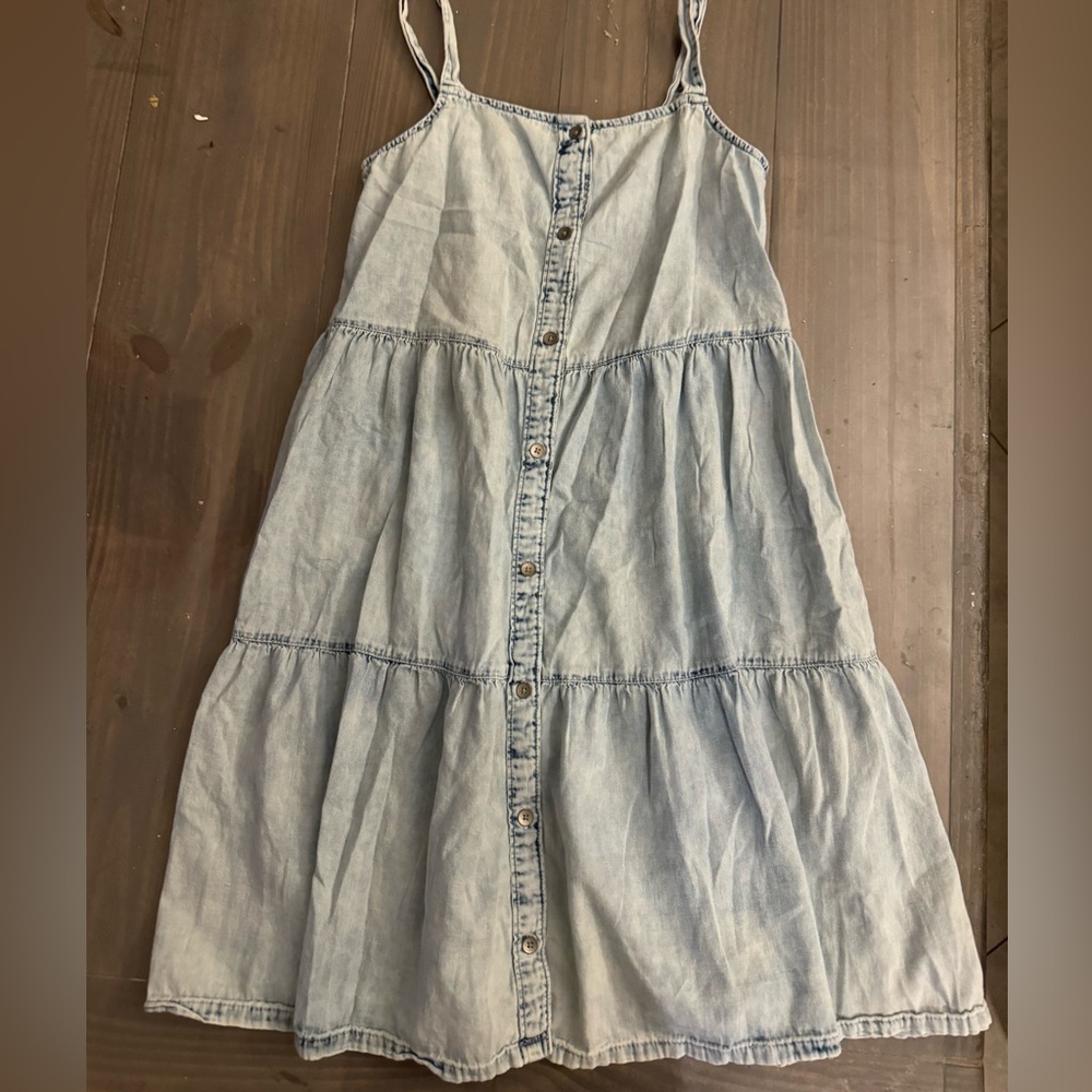 Pre Owned Gap Sun Dress Denim Jean Acid Wash Tiered XL